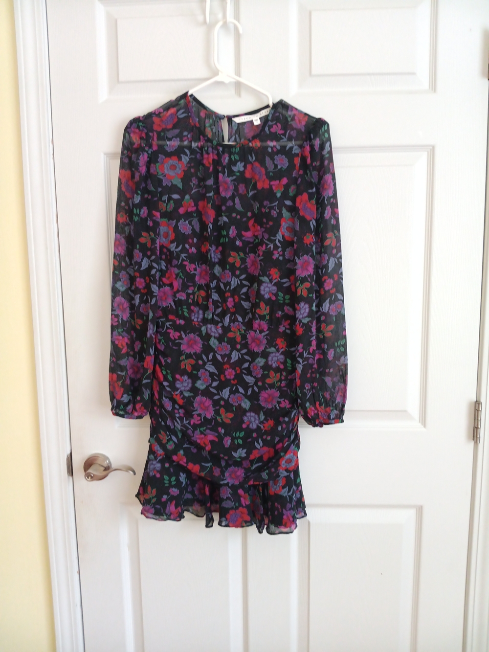 Veronica Beard Floral Silk Ruched Mini Dress Size 0 Long Sleeve Ruffle Hem